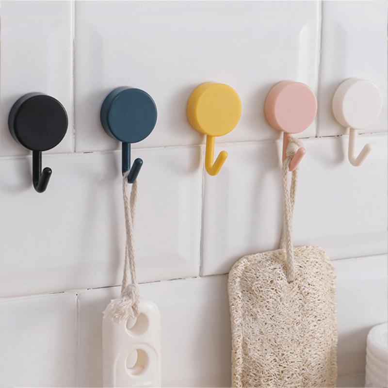 5 10 20 40pcs Adhesive Wall Hooks - Minimalist Solid Color Punch-Free Sticky Hooks for Bathroom, Kitchen, and Home Organization - Easy Installation, Reusable, and Space-Saving Organiser