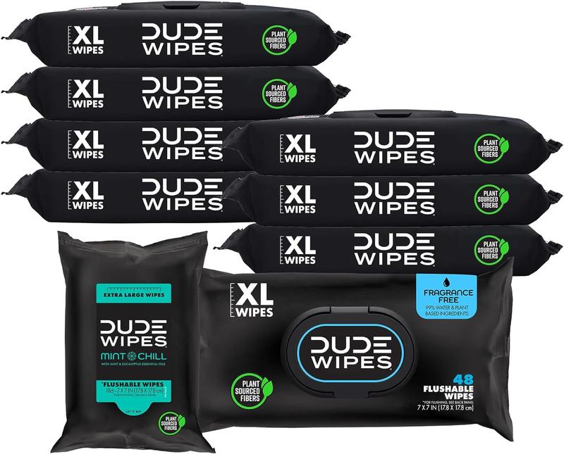 DUDE Wipes - Flushable Wipes - Unscented 8 Pack + Mint, 402 Ct.- XL Wipes with Aloe Vera  - Septic & Sewer Safe Better Than Toilet Paper