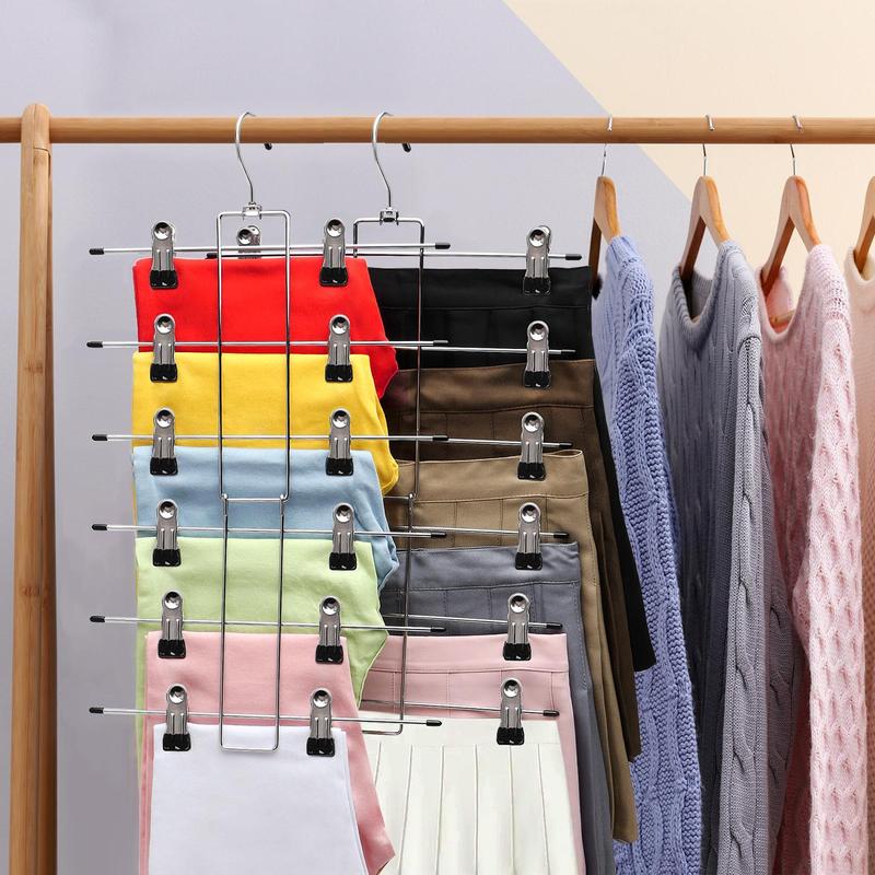 6 Layer Clothes Hanger with Clip, 3 Counts Space Saving Pants Hanger, Multifunctional Clothes Hanger for Dormitory, Home Organizer for Bedroom Wardrobe Closet, Storage Organizer