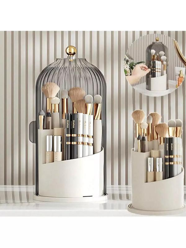 Makeup Brush Holder 360° Rotating With Lid Dustproof Organizer Storage Case Box