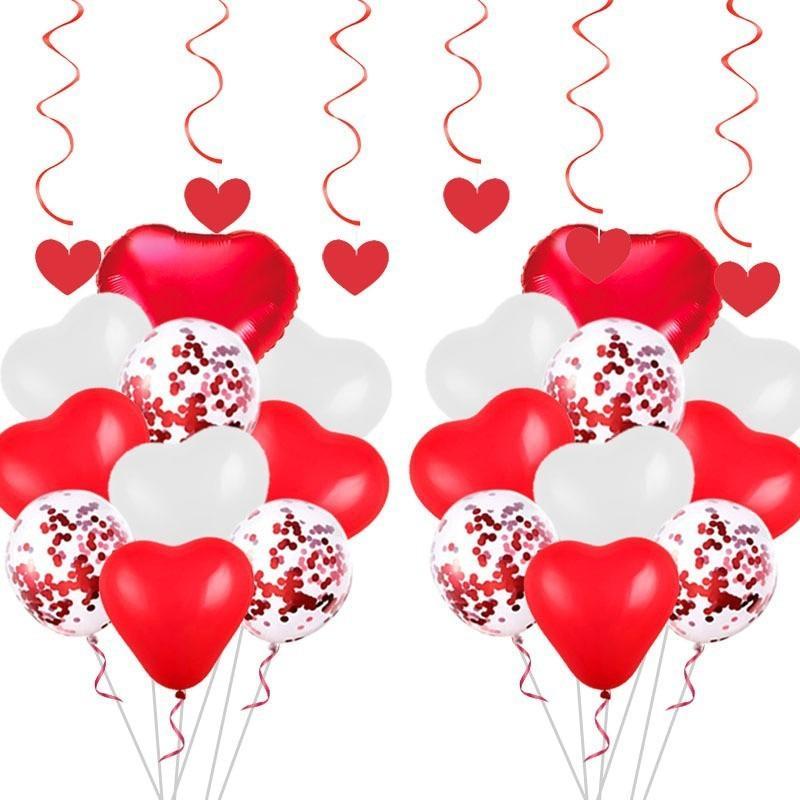 12in Balloon for Birthday, 10pcs set Red Heart Shaped Balloon, Confetti Balloon for Birthday Wedding, Sweet Romantic Party Decor