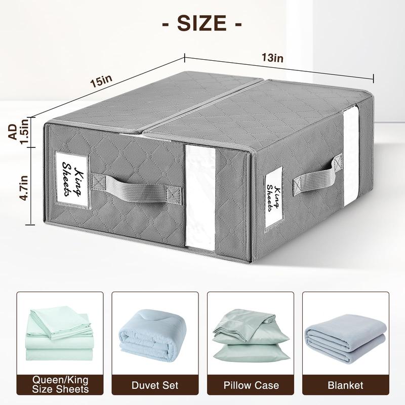 Linen Bedding Storage with Label , Foldable Sheet Organizer with Window, XL Sheet Storage Organizer for Blanket, Duvet Covers, Pillow