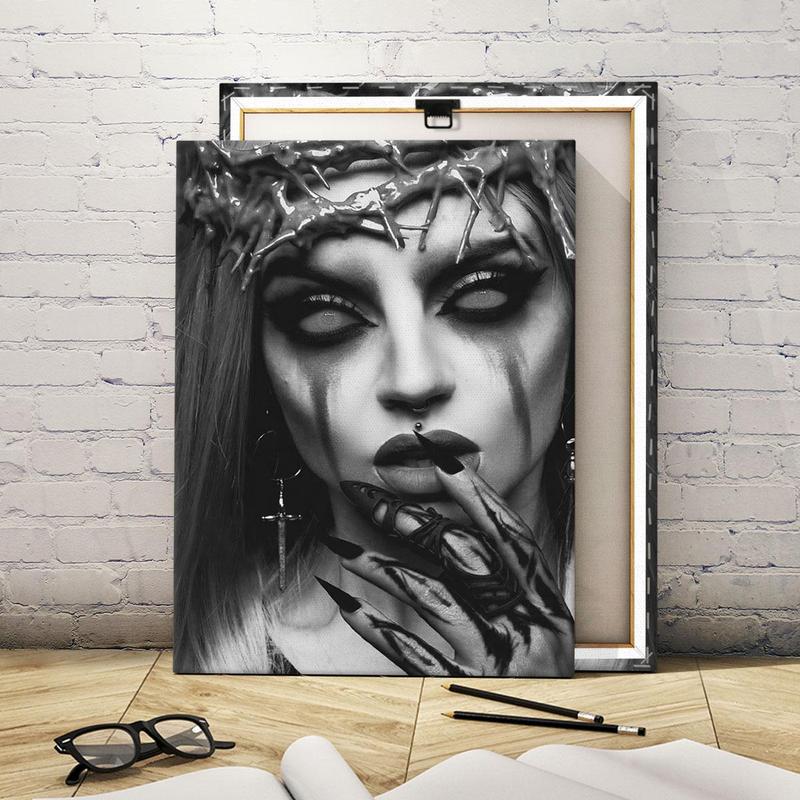 Gothic Girl Pattern Canvas Painting with Frame, Wall Art Decoration, Wall Art Decor for Home Living Room Bedroom Office Study Room