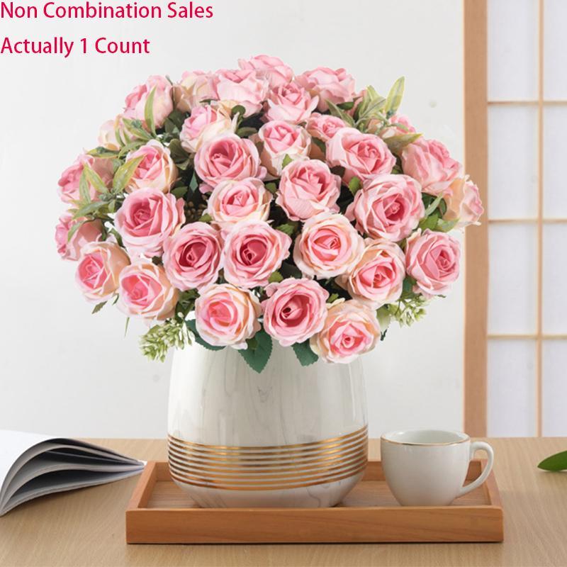 Artificial Rose Bouquet, 1 Count Faux Corsage DIY Decoration Ornaments, Decorative Flowers & Plants Ornaments for Home & Wedding Party Decor