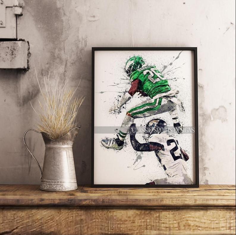 Saquon Barkley Poster, Philadelphia Eagles, Reverse Hurdles Jarrian Jones, Wall Art Print, Mancave Gift, Sports Art