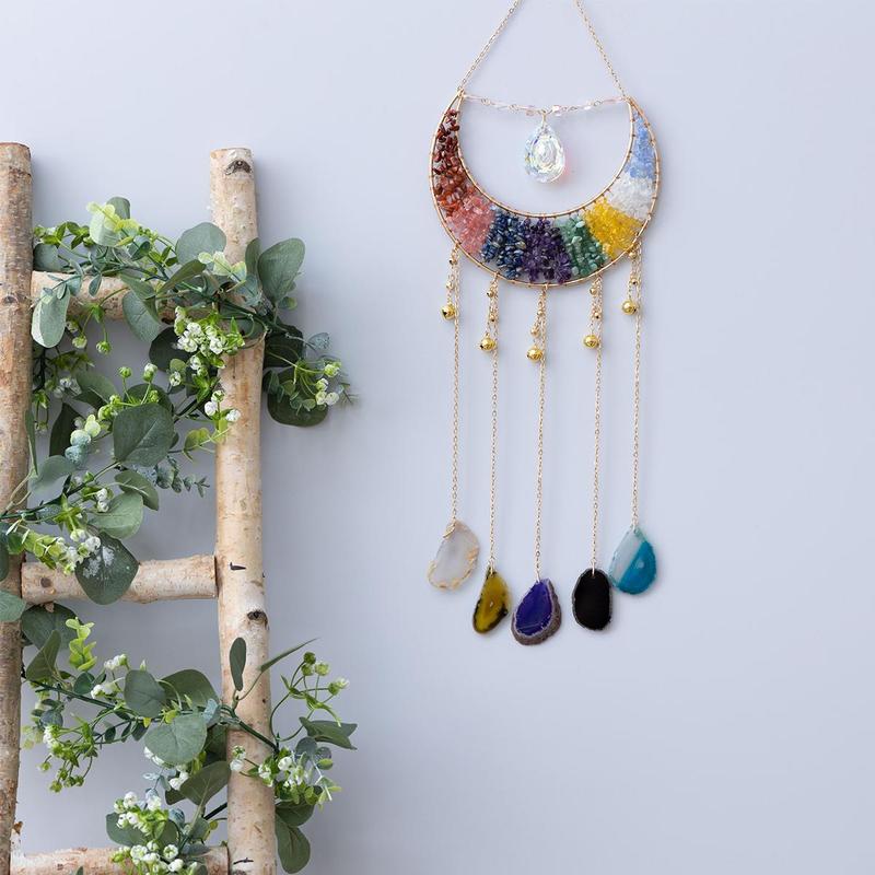 Agate Moon Dream Catcher, Hanging Decoration, Wall Hanging Decorative Dreamcatcher, Hangable Decorative Pendant for Home Garden Bedroom