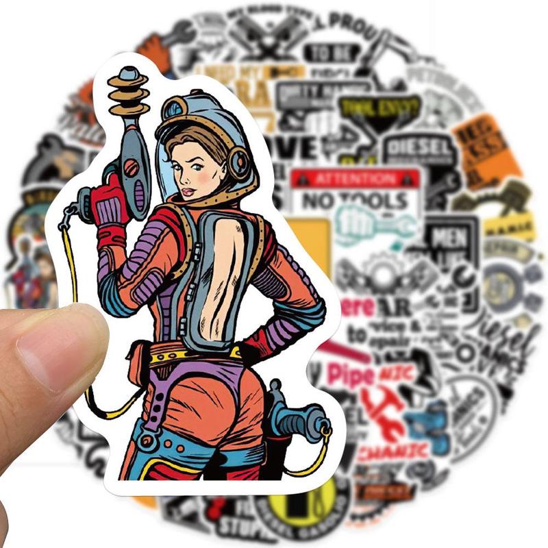 Cartoon Diesel Mechanic Graffiti Sticker, 50pcs set Decorative Sticker,  Suitable for Motorcycle Luggage Tablet Guitar Water Bottle