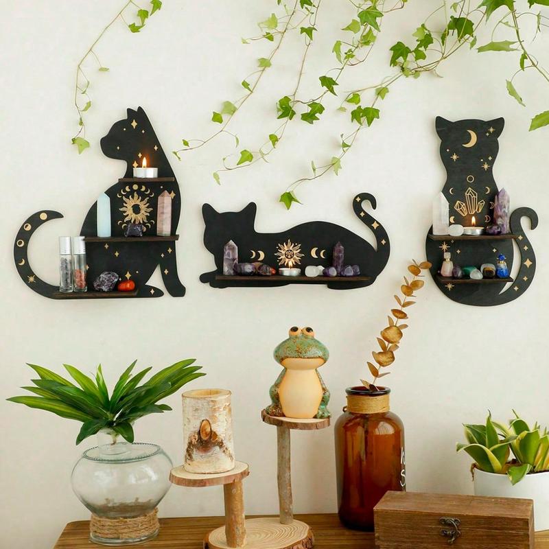 Wooden Moon & Cat Design Hanging Decor, 1 Count Creative Meditation Ornament For Home Wall Decor, Ramadan Decorations, Household Storage Shelf Display Rack for Room Accessories, Summer for Gifts