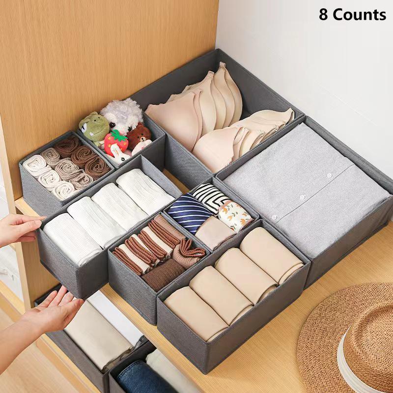 8 Counts Fabric Drawer Organizers Set Of 8 for Clothes, Socks, Underwear, Ties Boxes