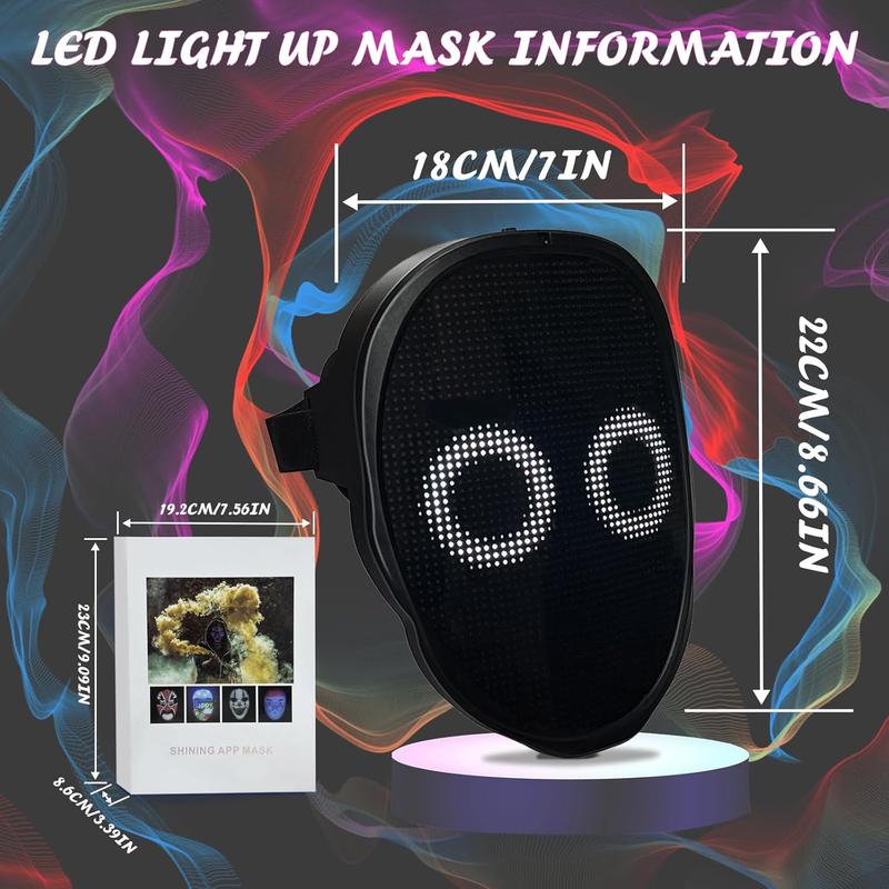 Led Mask with Bluetooth Programmable App,Shining Led Light Up Face Mask for Adult Kid Halloween Masquerade Party