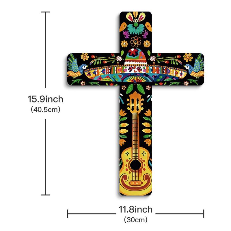 Mexican Style Crucifix, 1 Count Wooden Wall Art Decor, Wall Mounted Cross Decoration for Farmhouse Living Room Restaurant Church Snack Bar, Gifts