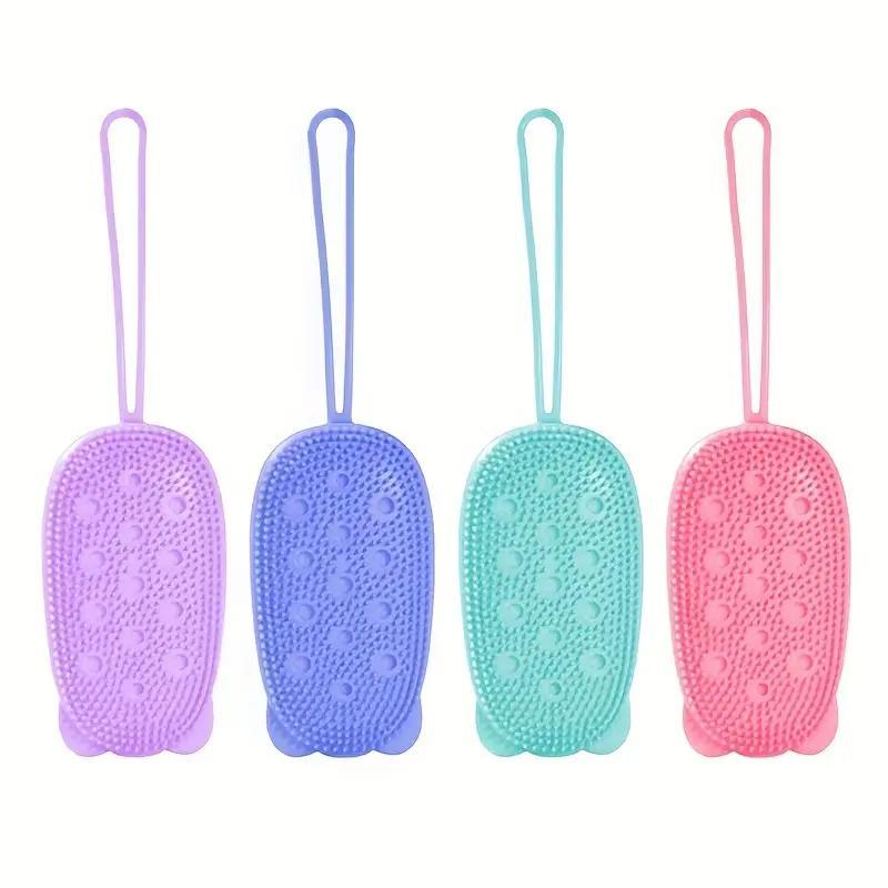 Double-sided Silicone Bath Brush, 4 Counts Random Color Bath Scrubber, Bath Brush for Exfoliating, Body Scrubber, Shower Exfoliator Accessories