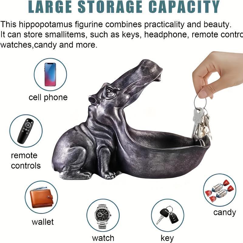 Room Decor Cute Hippopotamus Statue, 1 Count Animal Shaped Resin Decoration Craft for Key Sundries Storage, Creative Desktop Decor for Home Office, Gifts for Men Women Friends