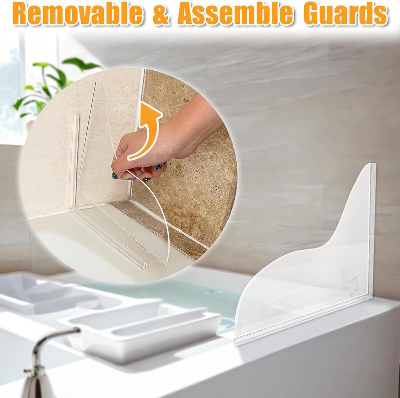 Shower Splash Guard, Upgrade Bathtub Splash Guard, 2 Shower Water Guard, Self-Glue Shower Splash Guard for Bathtub, Splash Guards to Keep Water in Shower, Shower Splash Guard Corner for Leak