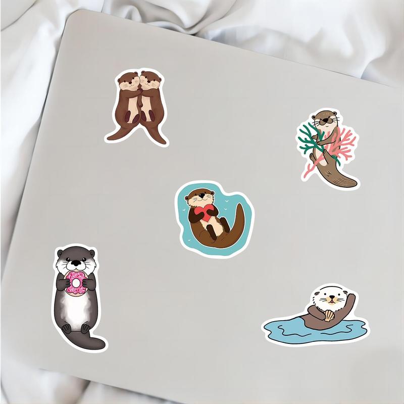 Otter Pattern Sticker, 50pcs Waterproof Self Adhesive Decor Paper, Decor Sticker for Gift Greeting Card Water Bottle Laptop Phone