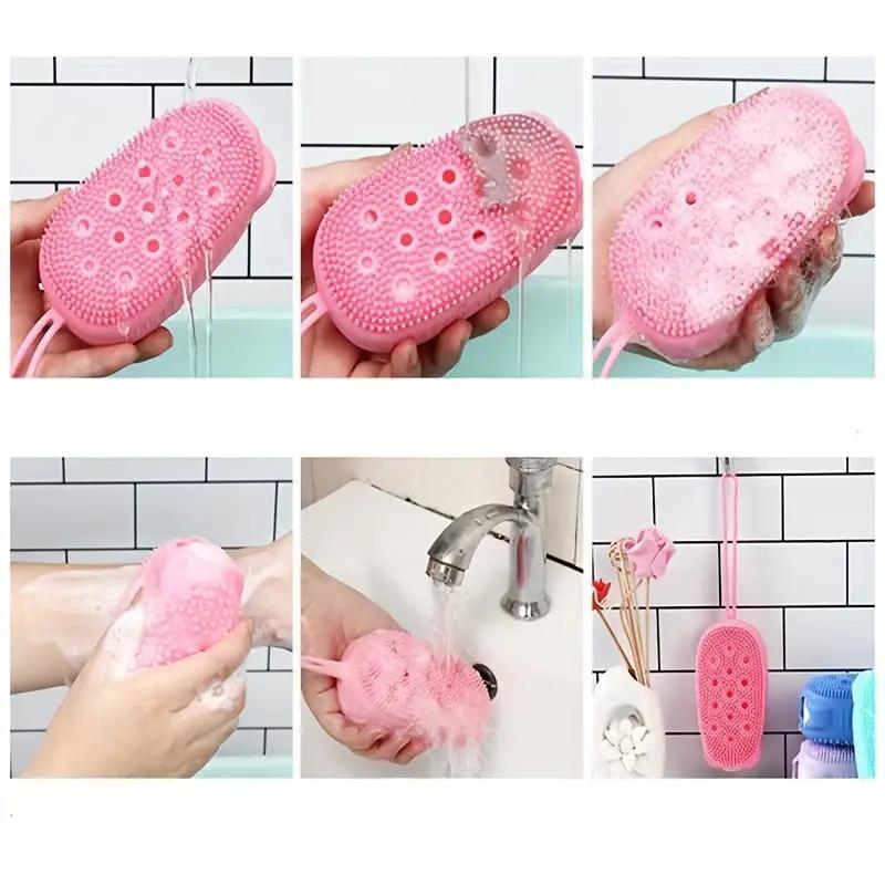 Double-sided Silicone Bath Brush, 4 Counts Random Color Bath Scrubber, Bath Brush for Exfoliating, Body Scrubber, Shower Exfoliator Accessories