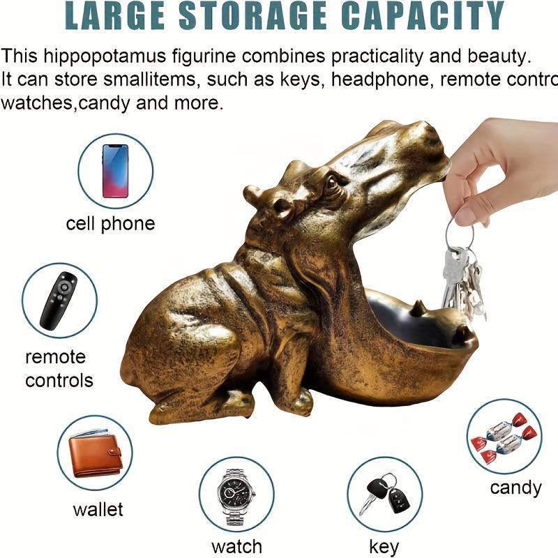 Room Decor Cute Hippopotamus Statue, 1 Count Animal Shaped Resin Decoration Craft for Key Sundries Storage, Creative Desktop Decor for Home Office, Gifts for Men Women Friends