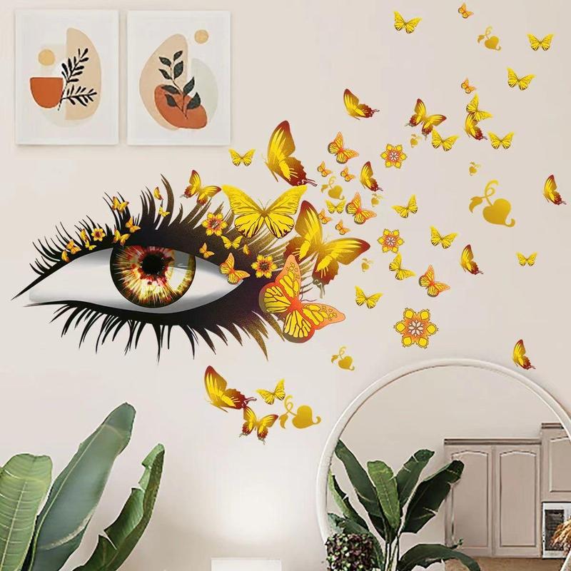 Butterfly & Eye Pattern Wall Sticker, 1 Count Creative Wall Decal For Home Decoration