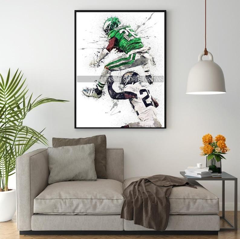 Saquon Barkley Poster, Philadelphia Eagles, Reverse Hurdles Jarrian Jones, Wall Art Print, Mancave Gift, Sports Art