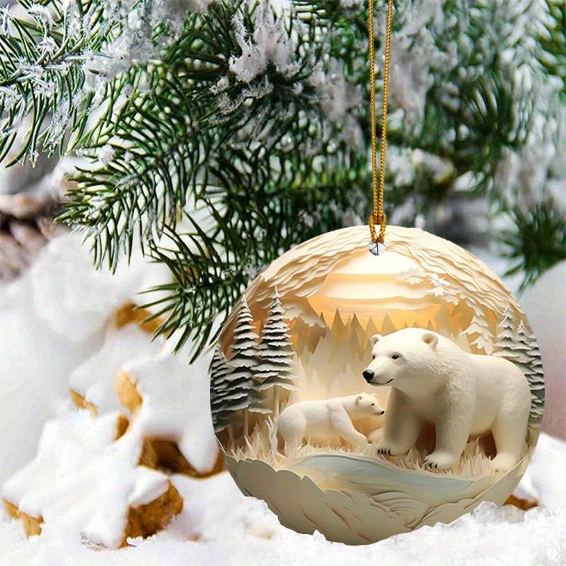 Polar Bear Design Hanging Ornament, 1 Count 2D Acrylic Hanging Decor, Winter Christmas Tree Festival Home Kitchen Outdoor Decor