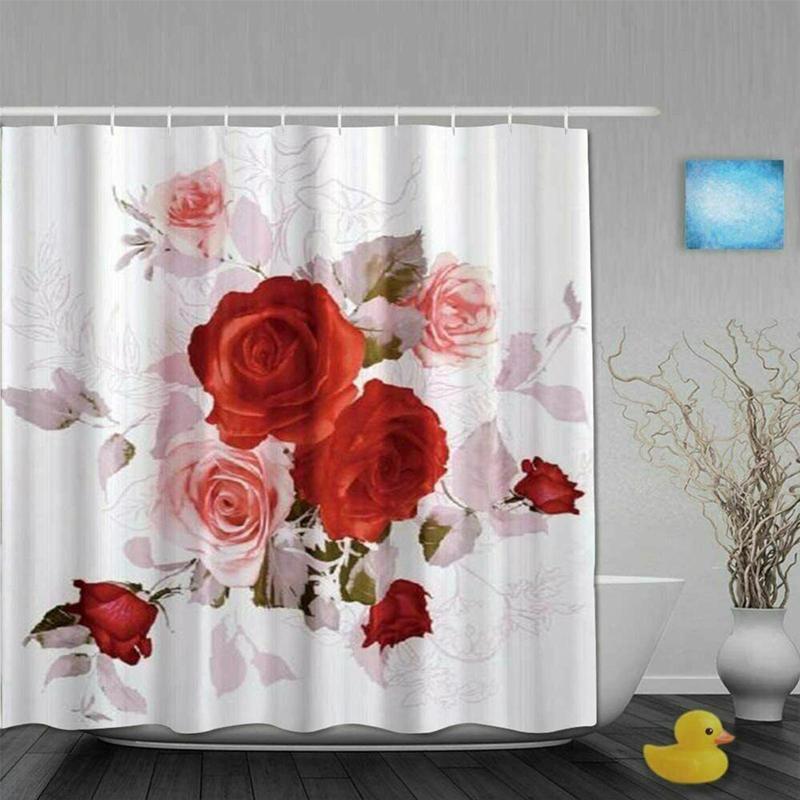 Rose Print Shower Curtain, Waterproof Shower Curtain with 12 Hooks, Bathroom Accessories, Bathroom Decor Supplies,