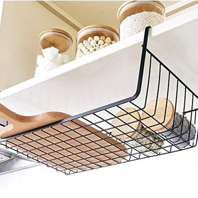 Under Shelf Basket, 2 Counts Wire Rack, Slides Under Shelves for Storage, Space Saving Storage Basket for Kitchen Counter Pantry Desk Bookshelf Cupboard