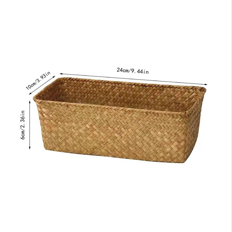 Straw Storage Basket, 1 Count   Woven Basket, Household Storage Organizer for Snacks, Desserts, Home Organizers for Living Room, Balcony, Picnic