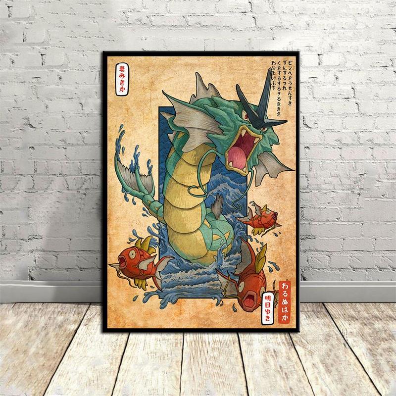 Vintage Dragon Pattern Unframed Painting, 1 Count Anime Character Poster, Retro Dragon Canvas Painting, Bedroom Living Room Home Decor