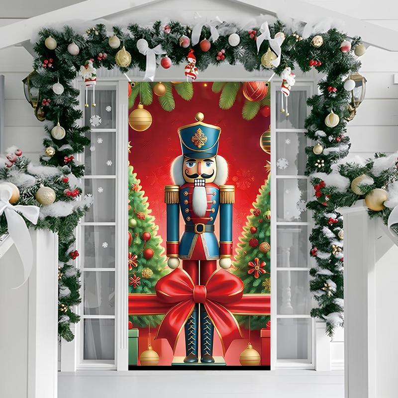 Nutcracker Pattern Door Banner, 1 Count Christmas Themed Door Curtain, Festive Backdrop for Home Living Room Bedroom