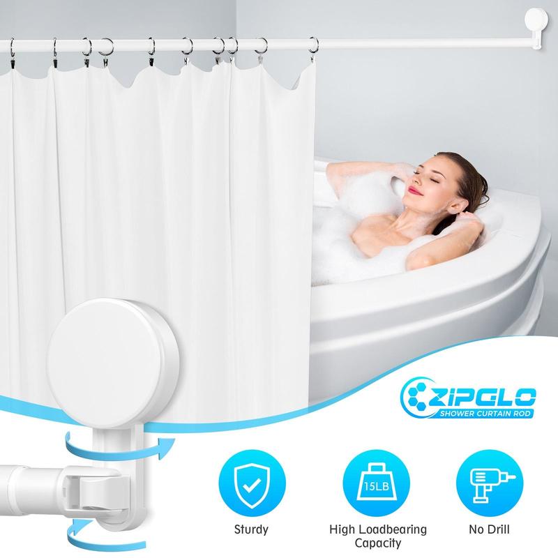 Traditional Punch-Free Telescopic Shower Curtain Rod with Suction Cup, Spinning Towel Bar, and Storage Shelf Pack