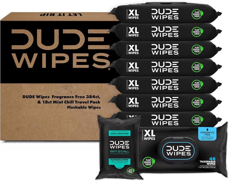 DUDE Wipes - Flushable Wipes - Unscented 8 Pack + Mint, 402 Ct.- XL Wipes with Aloe Vera  - Septic & Sewer Safe Better Than Toilet Paper