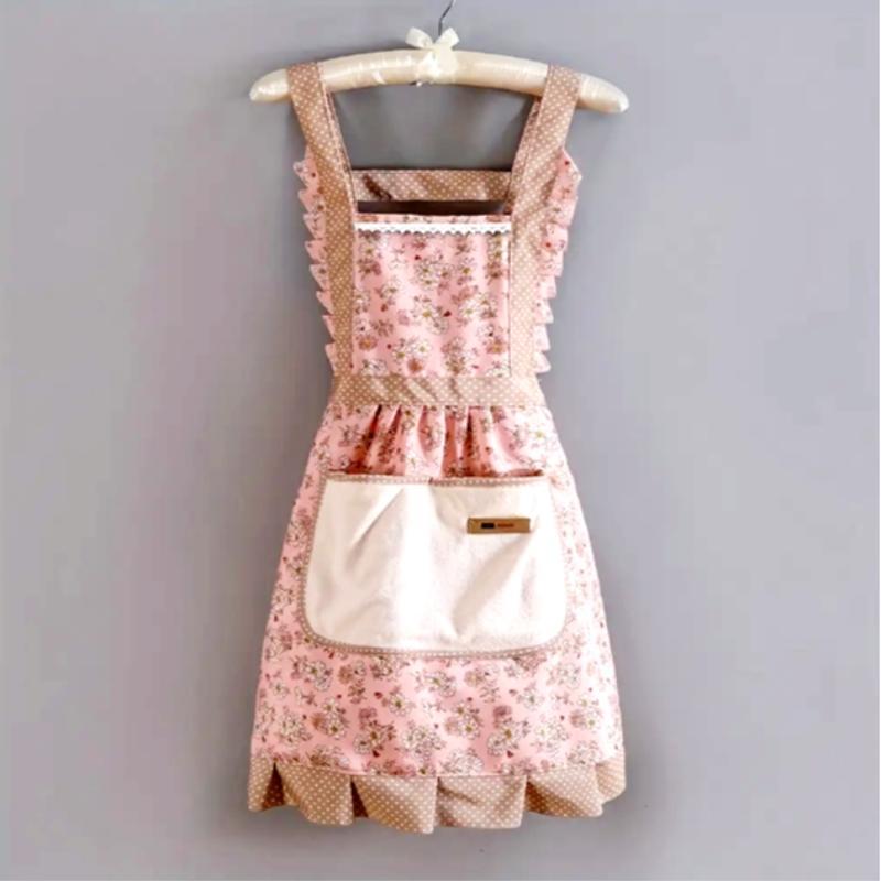 Cute Floral Print Apron with Pocket, 1 Count Waterproof & Oil-proof Breathable Work Apron, Multipurpose Apron for Home & Restaurant