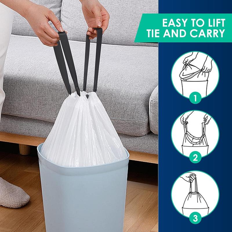 2 Gallon 120 Counts Strong Drawstring Trash Bags Garbage Bags by , Small Trash Bin Liners for Home Office Kitchen Bathroom Bedroom,White