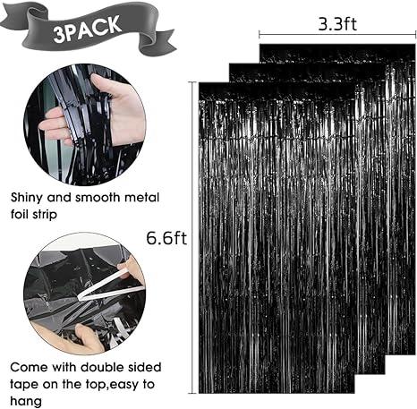 Fringe Backdrop, Silver Backdrop, Foil Fringe Curtains, 3 Pack 3.3x6.6ft Tinsel Curtain Backdrop, Silver Backdrop for Parties, Streamer Backdrop for Birthday Wedding Disco Graduation Decorations