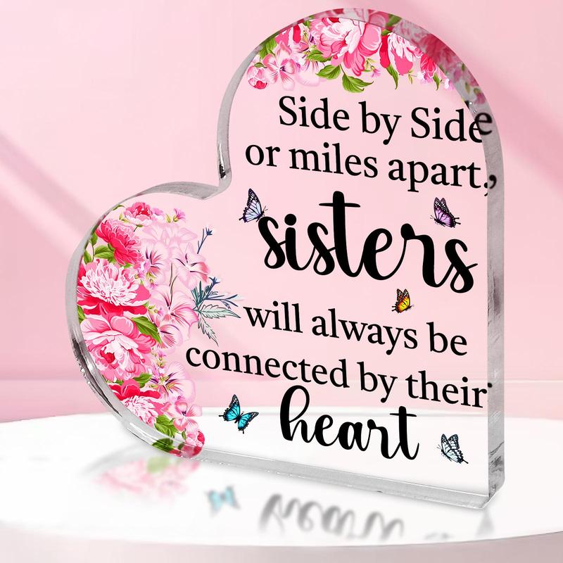 Heart Shaped Letter Pattern Acrylic Ornament, Transparent Love for Sister Warm Meaningful Plaque, Gift Decor for Sister Family Friendship