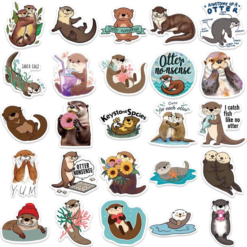 Otter Pattern Sticker, 50pcs Waterproof Self Adhesive Decor Paper, Decor Sticker for Gift Greeting Card Water Bottle Laptop Phone