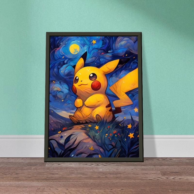 Pikachu Pokemon Starry Night Poster Canvas Framed Poster Anime Gift for Him Her