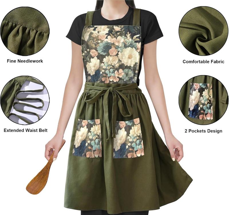 Vintage Apron Dress, Cute Kitchen Apron for Women with Pockets, Pinafore Apron for Cooking, Gardening, Baking