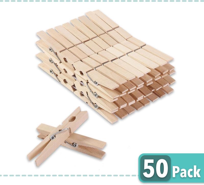 Natural Wood, 50 Pack, 2.9 Inch, Rust Resistant Clothes Pins for Hanging Clothes, Wood, Clothing Pins, Clothes Pegs, Clothespins