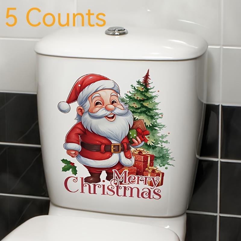 Santa Claus Pattern Toilet Sticker, 5 Counts Merry Christmas Self-adhesive Sticker, Versatile for Toilet, Bathroom, Fridge & Window, Perfect for Holiday Home Aesthetics