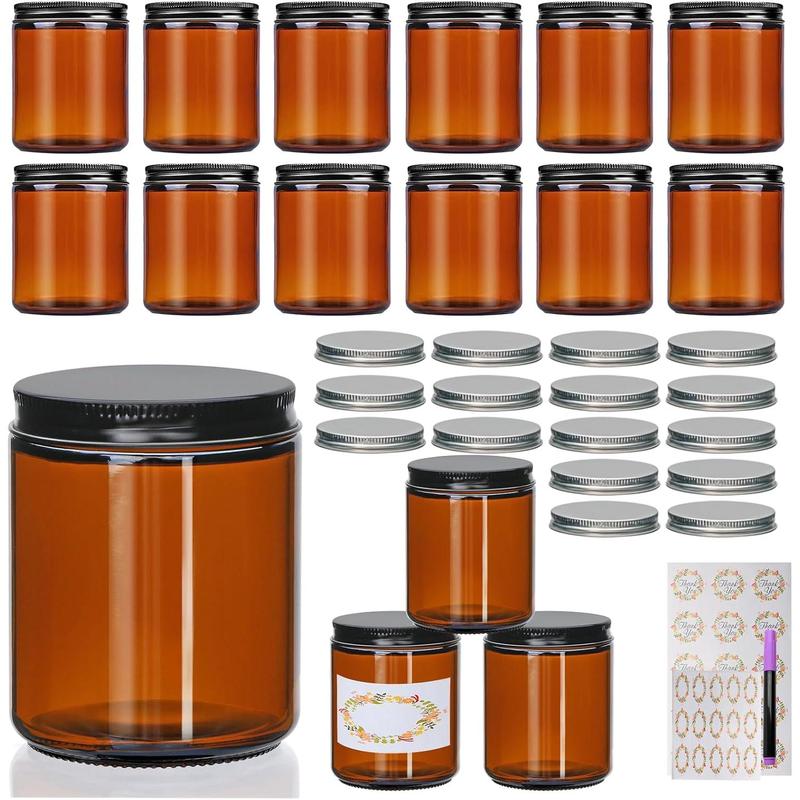 16 Pack 8oz  Glass Jars with Lids,Small Mason jars with lids 8oz, Glass Candles Jars,Canning Jars, Jars,Glass Jars for ,Scrubs, ,Ointments