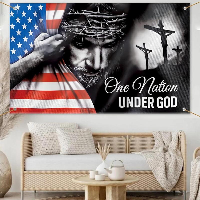 4th of July Backdrop,70.8x43.3 Inch One Nation Under God Independence Day  Flag Background Patriotic Party  Veterans Memorial Day Portrait Banner Photo Booth Photoshoot Decoration Supplies