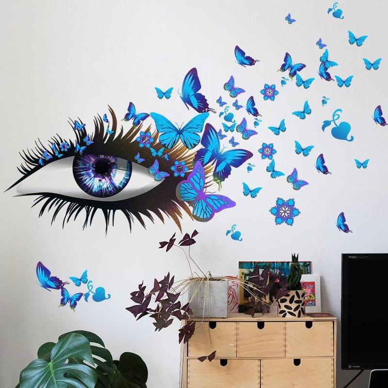 Butterfly & Eye Pattern Wall Sticker, 1 Count Creative Wall Decal For Home Decoration