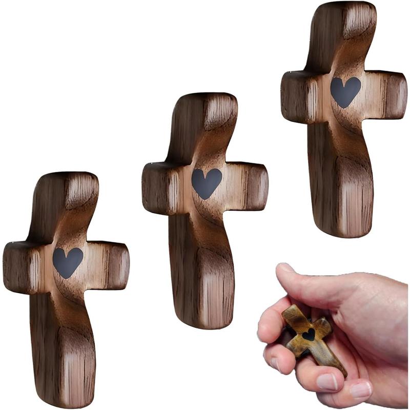 Cross My Heart, Encouragement Gift, Relieve Anxiety Comfort Cross for Clutching, Clinging and Praying, Pocket Olive Wood Cross Religious Gift for and Adults (8 Pcs) Decor Ornaments Wooden