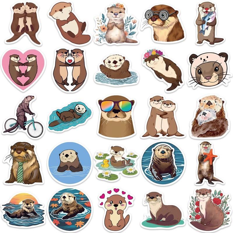 Otter Pattern Sticker, 50pcs Waterproof Self Adhesive Decor Paper, Decor Sticker for Gift Greeting Card Water Bottle Laptop Phone