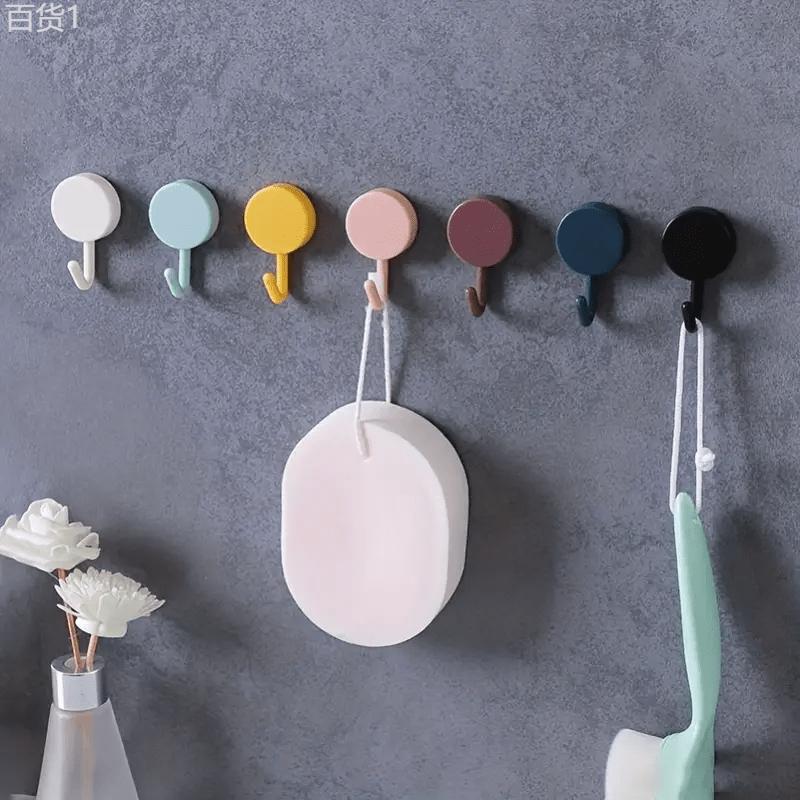 5 10 20 40pcs Adhesive Wall Hooks - Minimalist Solid Color Punch-Free Sticky Hooks for Bathroom, Kitchen, and Home Organization - Easy Installation, Reusable, and Space-Saving Organiser