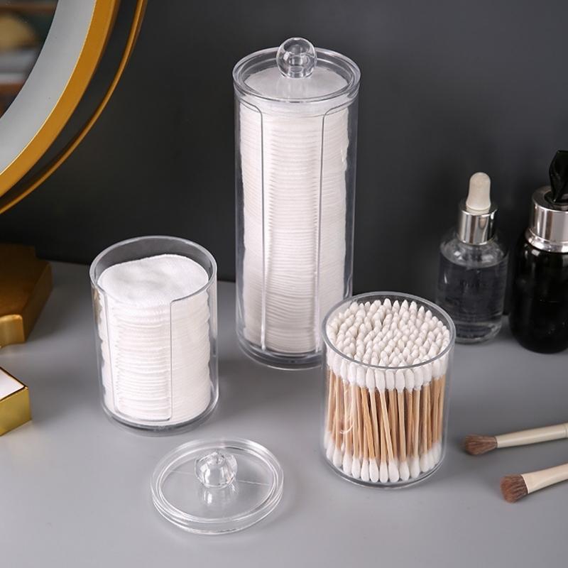 Makeup Pad Storage Bottle With Lid, 1 Count Clear Plastic Cosmetic Pad Storage Box, Desktop Dust-proof Storage Container, Summer Gift, Home Organizer