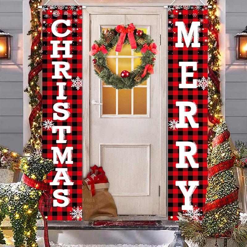 Merry Christmas Door Banner, 1 Pair Outdoor Holiday Decoration, Door Hanging Banner, Party Wall Hanging Decoration, Home Decor Supplies