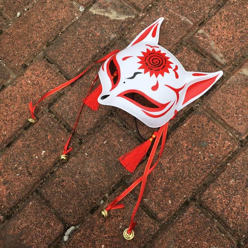 Kitsune Mask for Halloween Costume,Traditional Fox Kabuki Anime Masquerade Ball Party