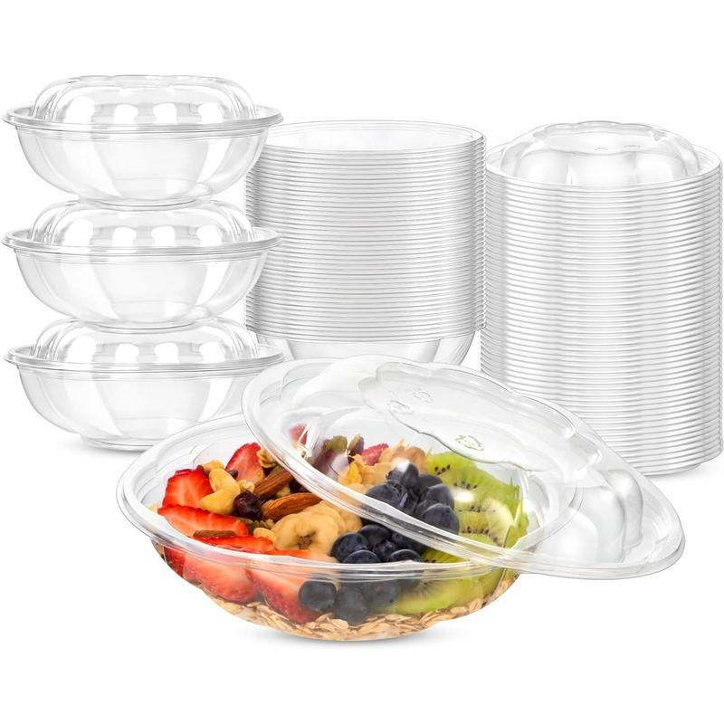 50 Pack 32 oz Disposable Plastic Clear Salad Bowls with Airtight Lids, Crystal Salad Bowls To Go for Lunch, BPA Free Food Takeout Containers, Acai Bowls for Meal Prep, Party, Severing kitchen bowl